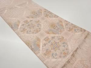 蜀江文に華紋・向かい孔雀・草花模様織出し袋帯